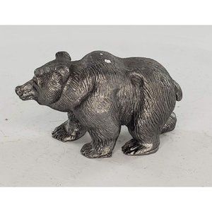 Pewter Grizzly Bear Figurine Walking Signed